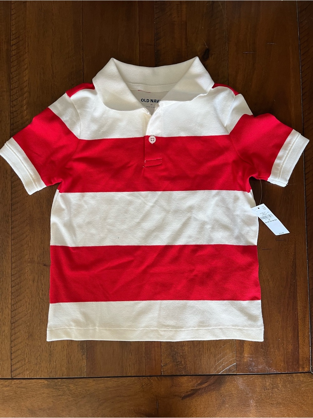 NWT Old Navy Toddler Red & White Striped Polo Tee